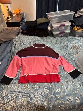 Talbots Colorblock Cowl/Turtleneck Sweater in Burgundy, Pink, Red